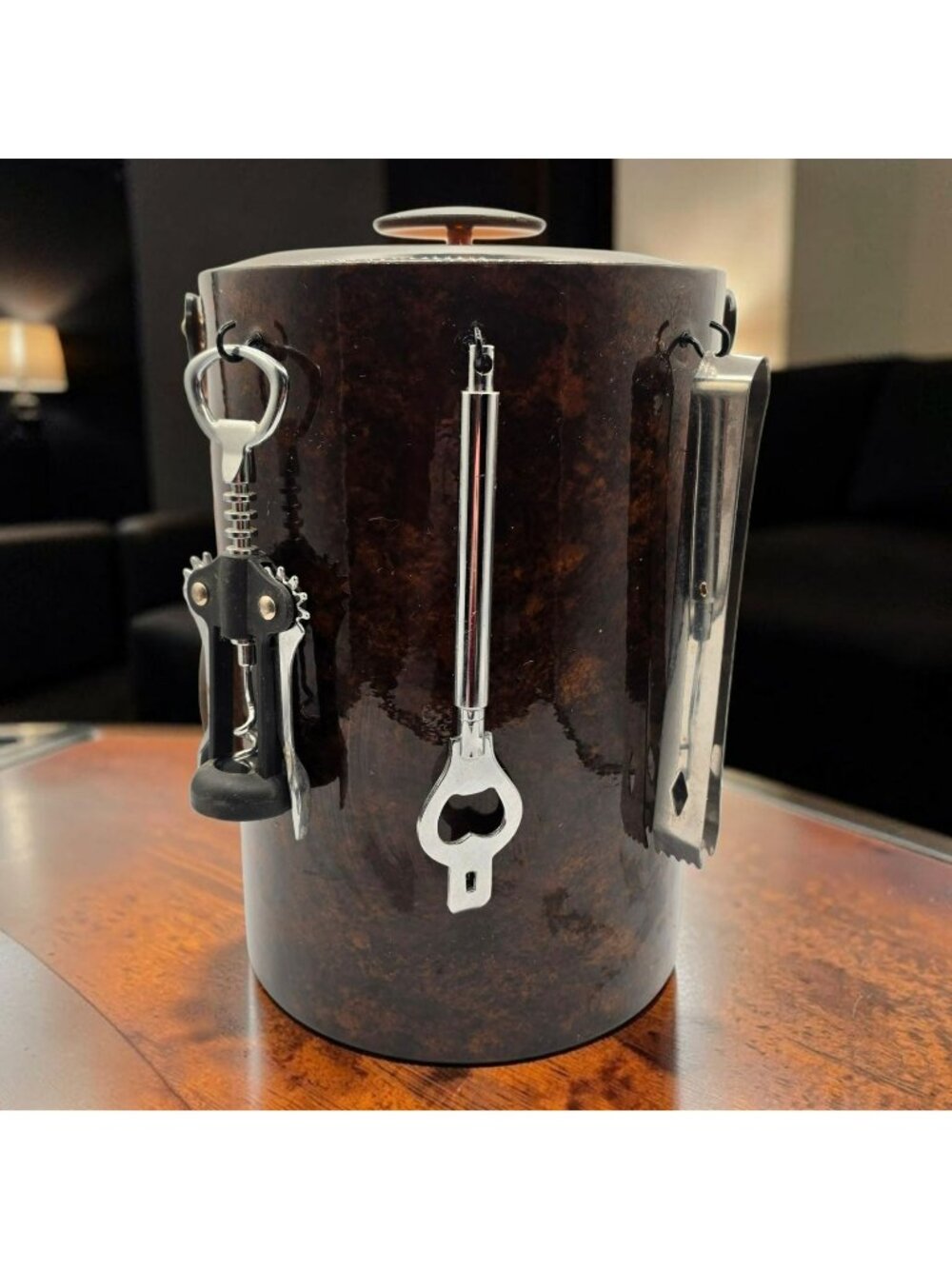 Vintage Georges Briard Barware Ice Bucket Tools Vinyl Faux Tortoiseshell Finish